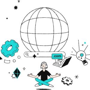 Illustration of a person wearing headphones seated cross-legged.