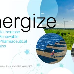 Energize banner image with collage of solar panels, wind farm, and people in lab