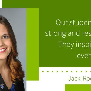 Portrait of Jacki Rodriguez and quote