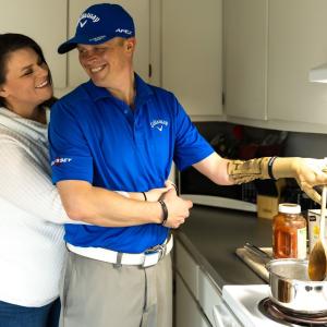 husband and wife hugging