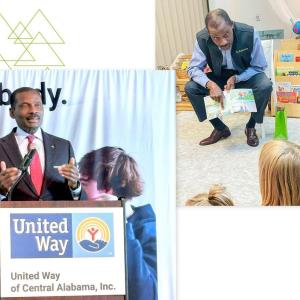 Leroy Abrahams speaking at a united way event and reading to children
