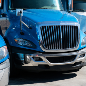 Row of blue trucks