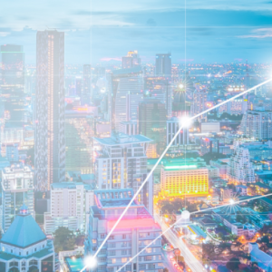 city with futuristic overlay