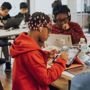 Students learning game design at Urban Arts' Learning Lab in New York City.