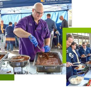 Chef Barry Brock serving food