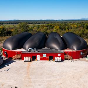 Arial view of the codigester at the Goodrich Family Farm in Salisbury Vermont - Photo by Todd Balfour