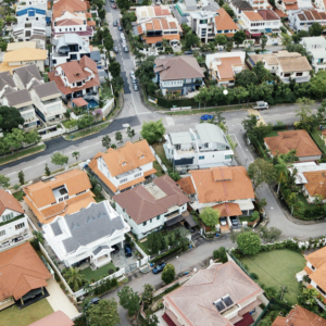 Overhead shot of a small community.