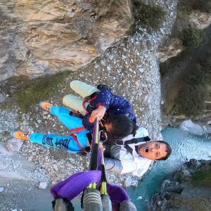 Vinod bungee jumping with his family.
