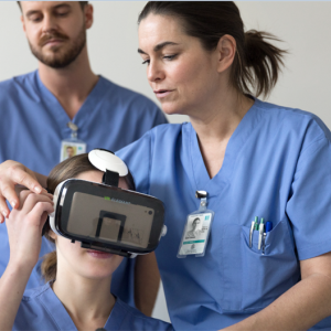 Doctor shown wearing virtual reality goggles.