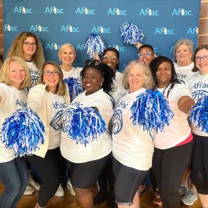 Aflac Volunteer Team: Front row: Amanda Grover, Loren Phipps, Lindsay McCutcheon, Della Law, Angela Kyzer, Sabrina Jackson, Julie Watson. Back row: Jennifer Rogers, Christina McArthur, Claudia Mikell, Sloan Greenway, Tammy Gilson.