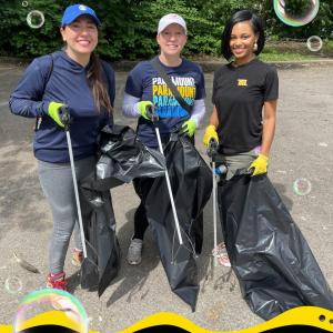 Volunteers picking up trash