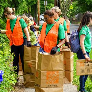 Volunteers assist the city of Camden, New Jersey, in cleaning up local neighborhoods and parks