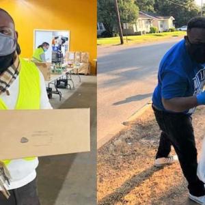 Marcus White packs canned goods