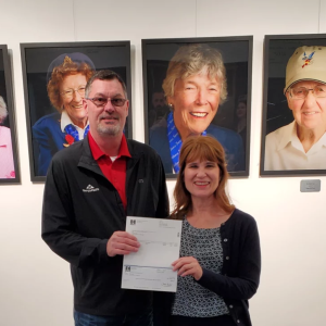 Georgia-Pacific Sweetwater Gypsum is just one of the many sponsors for the WASP annual fly-in and gala in Sweetwater, Texas. Brad Bowman, Georgia-Pacific plant manager, presents Lisa Taylor, WASP Museum Executive Director, with a contribution from Georgia-Pacific.