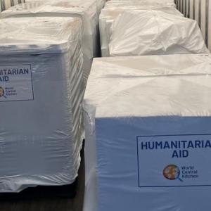 HUMANITARIAN AID World Central Kitchen wrapped containers