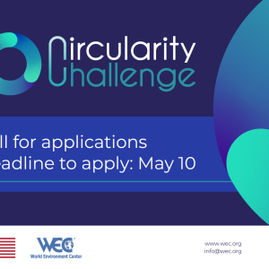 Image with a circular design/logo and text reading Circularity Challenge. Call for Applications. Deadline to apply: May 10