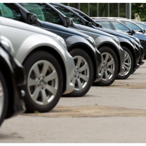 Line of cars in a parking lot