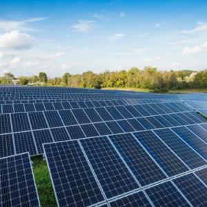 Solar panels under sunny skies