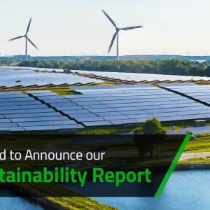 Wesco is proud to announce our 2023 sustainability report. Photo of solar panels and windmills.