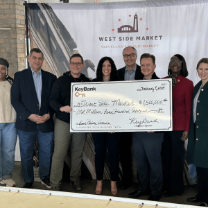 West Side Market and KeyBank leadership with grant check.
