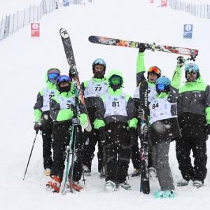 A group photo of skiers from the winter games 