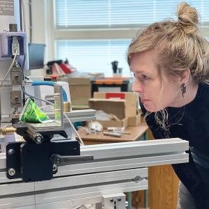 woman looking at milk package 