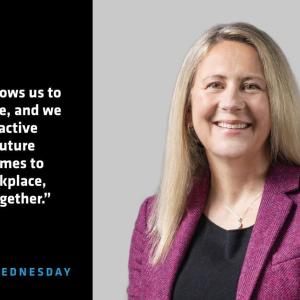 Erin Bigley and quote "We must creat a workplace that allows us to thrive and advance, and we must pave an attractive path forward for future talent. When it comes to women in the workplace, we are stronger together."