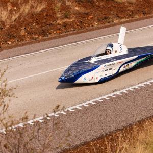 Solar car on the road