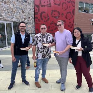 Group of four visitors at the zoo.