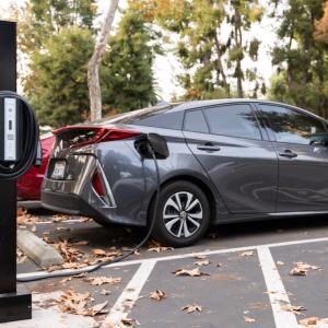 an EV at a charging station
