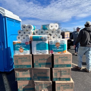 Stack of boxes of Angel Soft toilet paper.