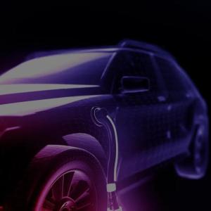 Digital rendering of a vehicle in a dark space.