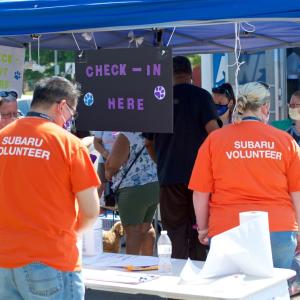Volunteers at check-in booth