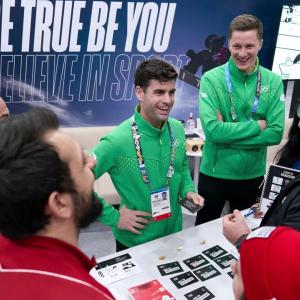 people smiling at an event