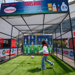 A child playing with a soccer ball