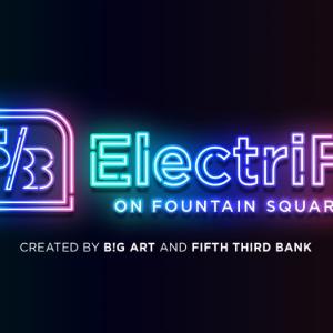 5/3 logo "ElectriFi" on Fountain Square lit in neon light style