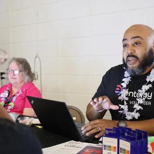 people working at an event