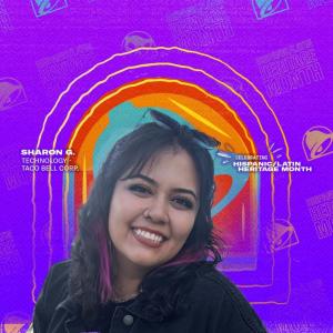 Sharon G. - Technology - Taco Bell Corp. pictured with a colorful background with taco bell logos.