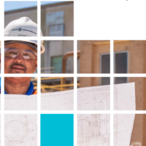 Large pixels stacked to show an image of a person reading a blueprint