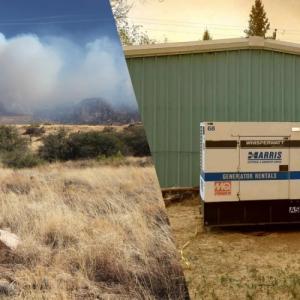 split images of fire danger scale and a team next to an outdoor generator