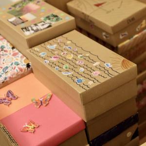 stack of decorated boxes