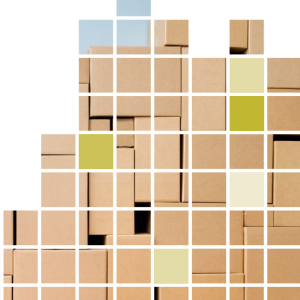 A white grid over a stack of differently shaped boxes