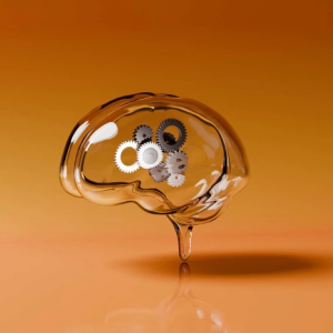 Glass brain with gears in it
