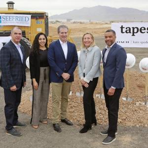 Joanne Crevoiserat and five others at a ground breaking ceremony.