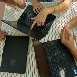 people working at laptops