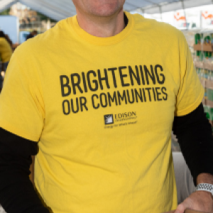 A volunteer with a box.