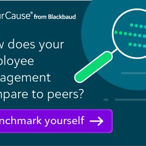 "how does your employee engagement compare to peers? Benchmark yourself" with Blackbaud logo