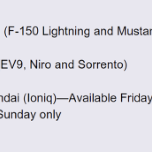 List of three manufacturers Ford, Kia, Hyundai.