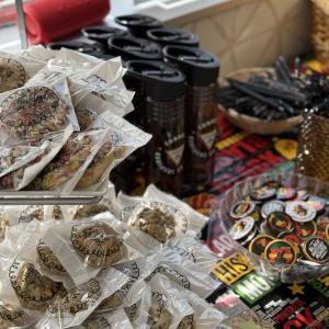 A table of promotional items