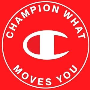 Champion brand logo: Champion: What Moves You.
